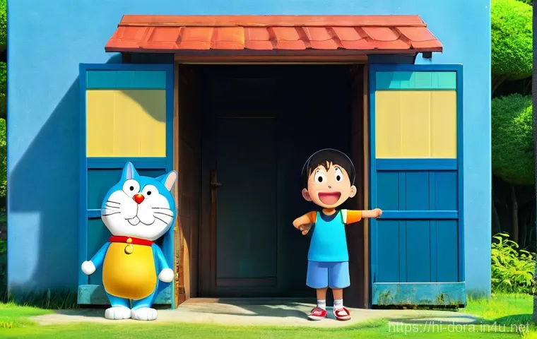 도라에몽 관련 퀴즈 문제 - **Prompt 1: Doraemon and Friends with the Anywhere Door**
An anime-style illustration of Doraemo...